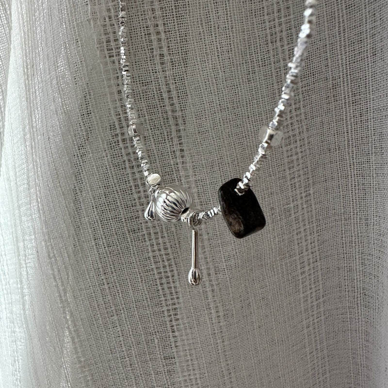 S925 Sterling Silver Silver Glimmer Fragment Chain Necklace Minimalist Stone Pendant