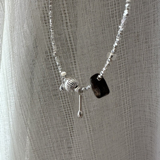 S925 Sterling Silver Silver Glimmer Fragment Chain Necklace Minimalist Stone Pendant
