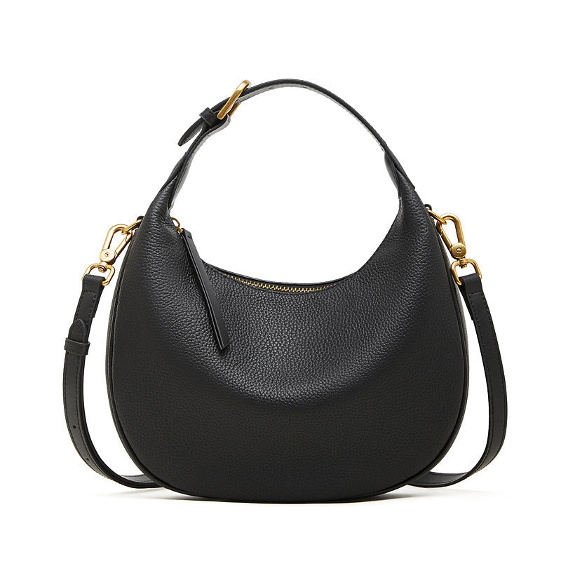 Women's Pebbled Cowhide Crescent Hobo Bag with Convertible Strap