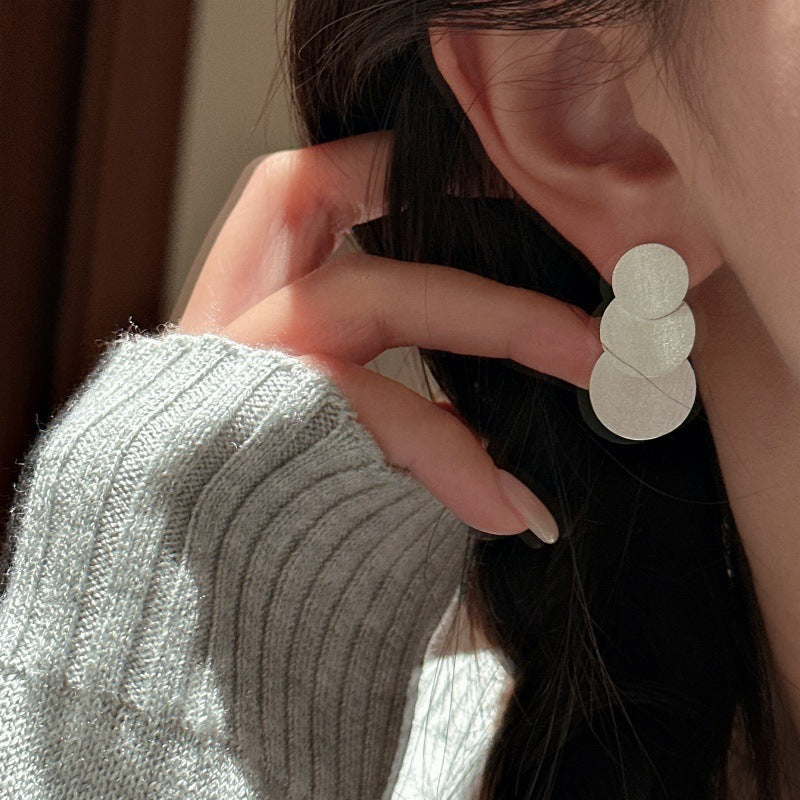 S925 Sterling Silver Minimal Circles Stud Earrings Triple Disc Matte Design