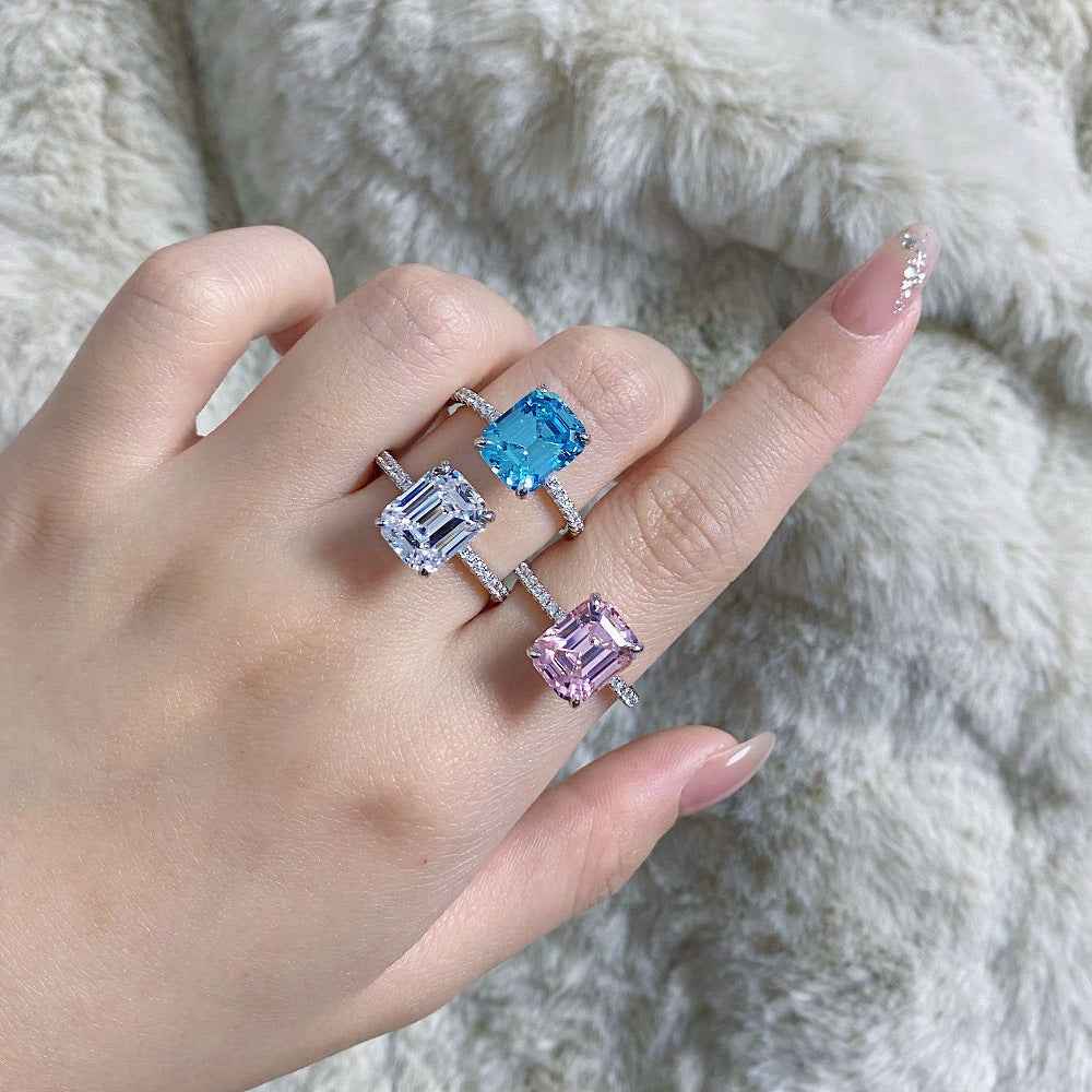 925 Sterling Silver Emerald-Cut Zircon Ring – Crystal Aurora