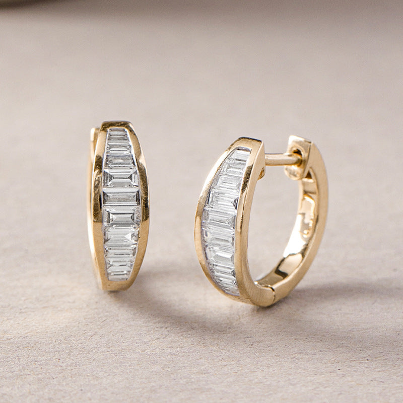 “Geo Prism” S925 Sterling Silver Geometric Zircon Huggie Hoop Earrings