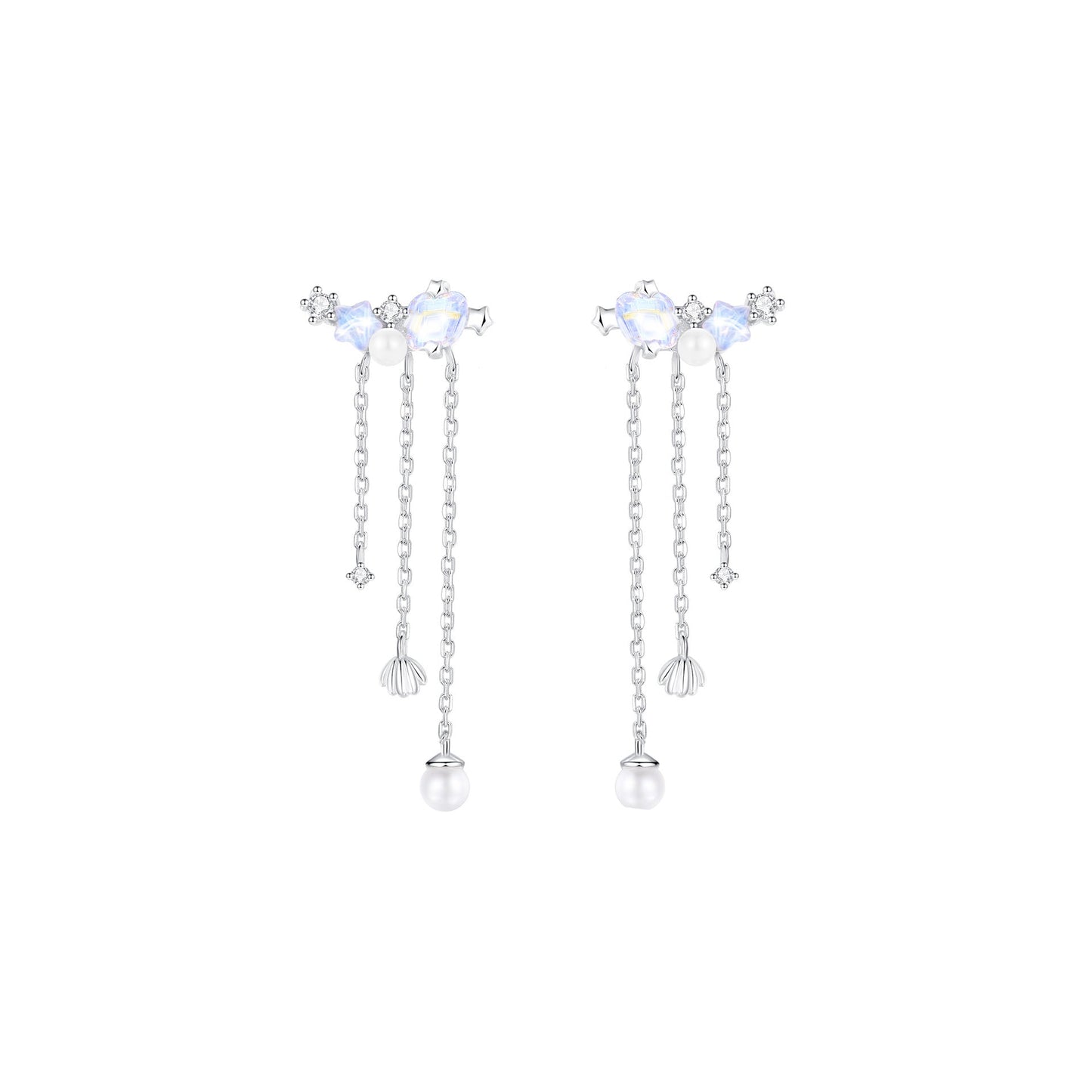 Aurora Shell Opalescent Shell Jewelry Set S925 Sterling Silver Necklace Earrings Ring