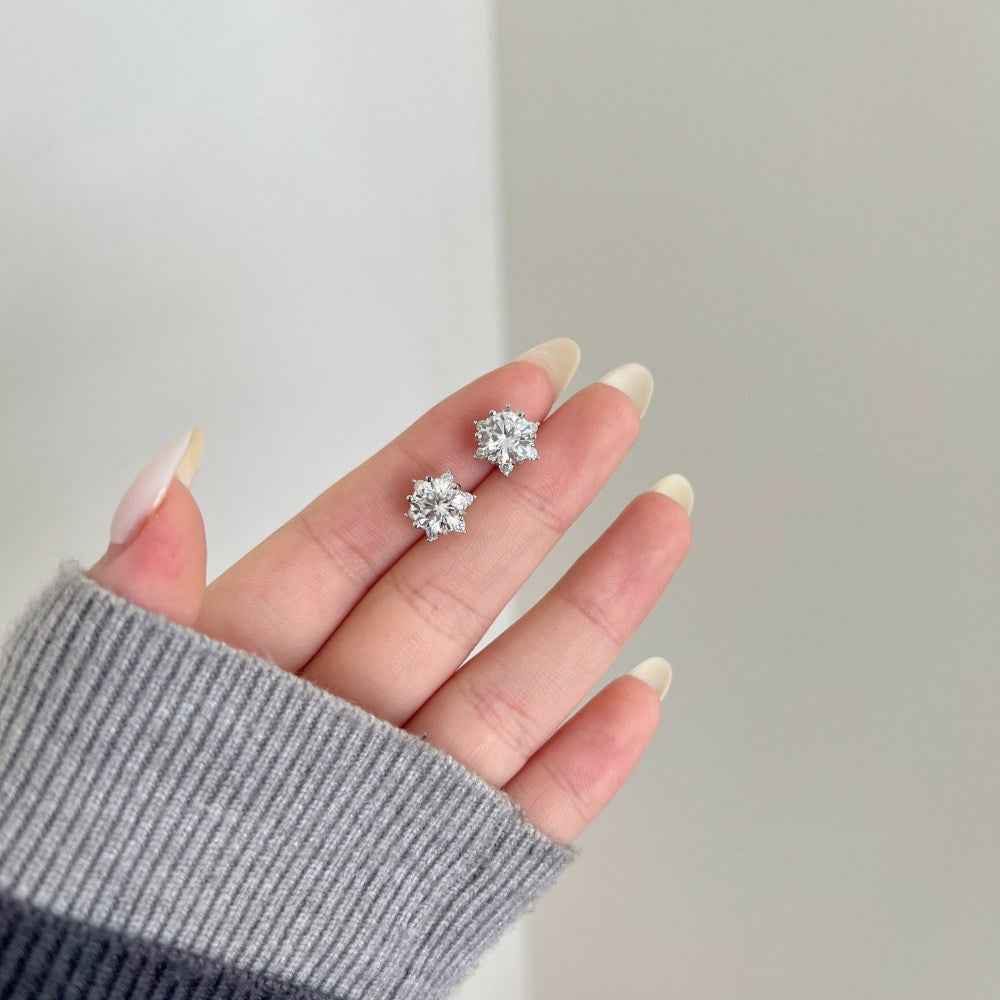 925 Sterling Silver Starlight Crown Moissanite Starburst Stud Earrings