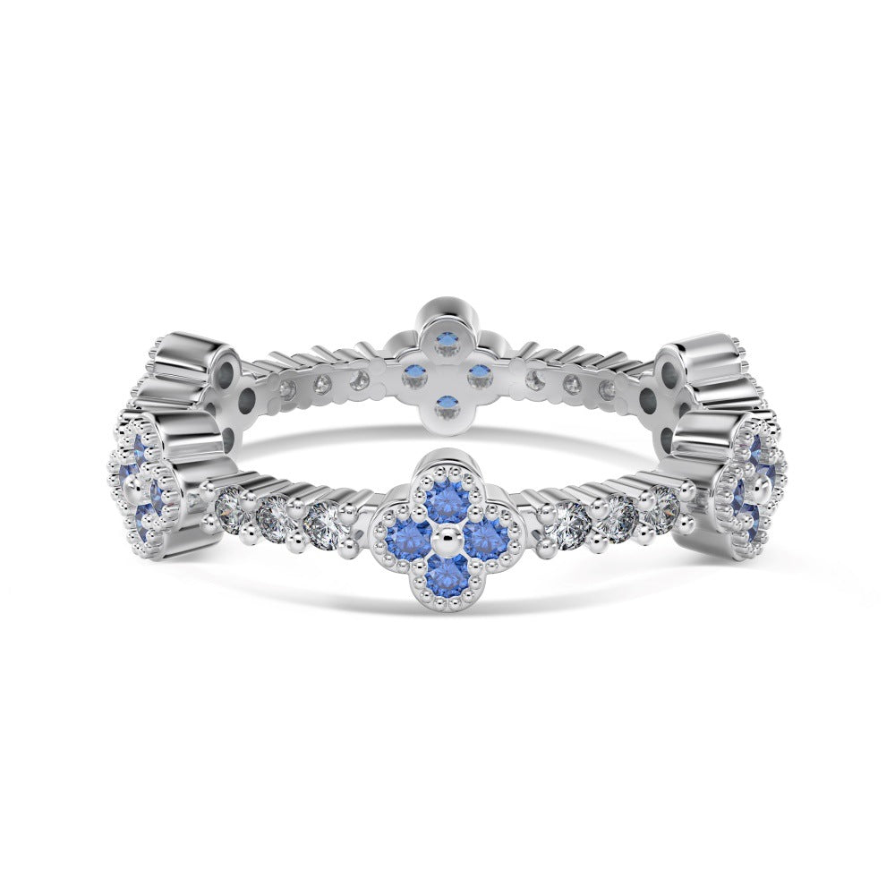 Clover Éclat Four Leaf Clover Zircon Stackable Ring, S925 Sterling Silver