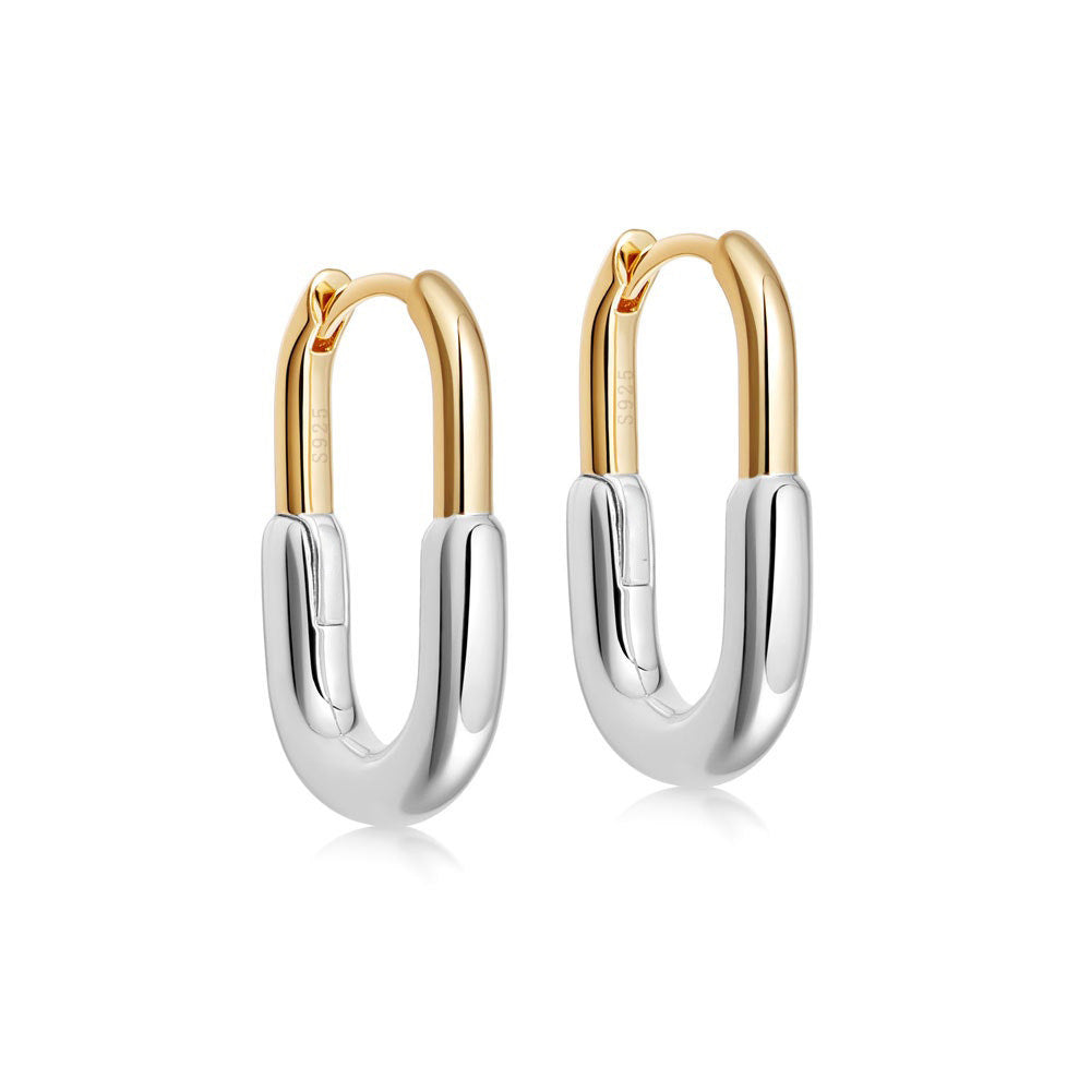 “Dual Tone Arc” S925 Sterling Silver Two-Tone U-Shaped Hoop Earrings