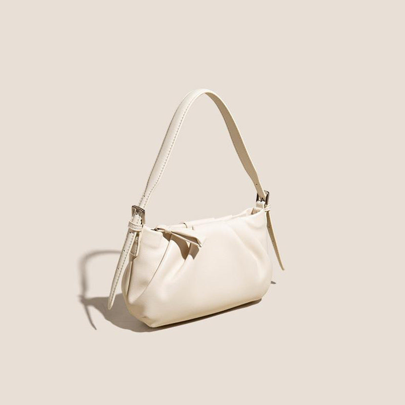 Women's Soft Cowhide Ruched Hobo Bag with Adjustable Strap