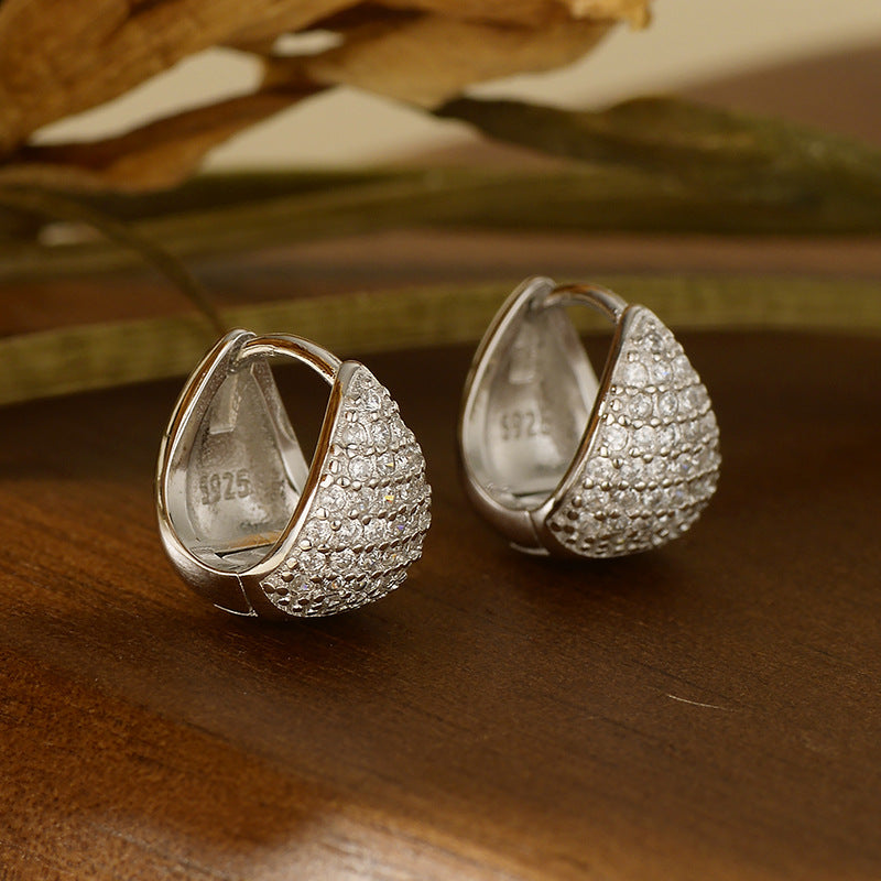 “Trielle Spark” S925 Sterling Silver Pavé Triangle Hoop Earrings