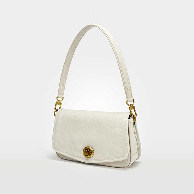 Women's Washed Cowhide Turn-Lock Flap Crossbody Bag