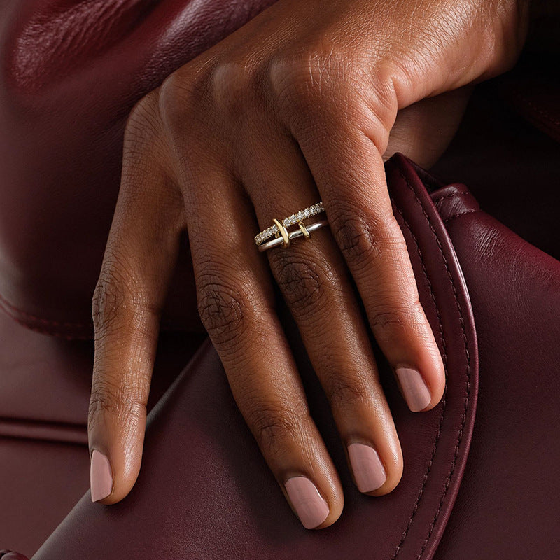 “Lumiere Duo” S925 Sterling Silver Double-Band Zircon Ring