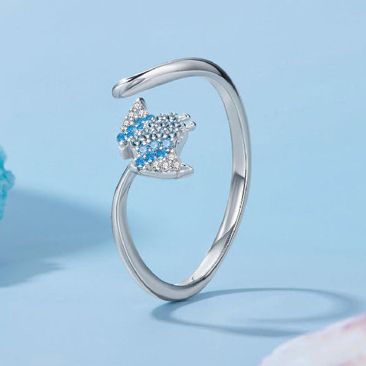 Azure Ray S925 Sterling Silver Blue Stone Manta Ray Open Ring