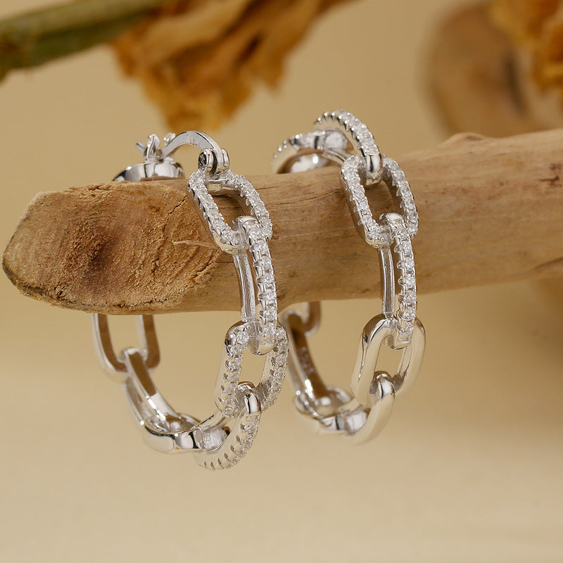 925 Sterling Silver Linked Geometry Earrings Gold White Gold Plated Statement Earrings