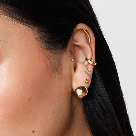 “Orbital Pebble” S925 Sterling Silver Minimalist Ball Hoop Earrings