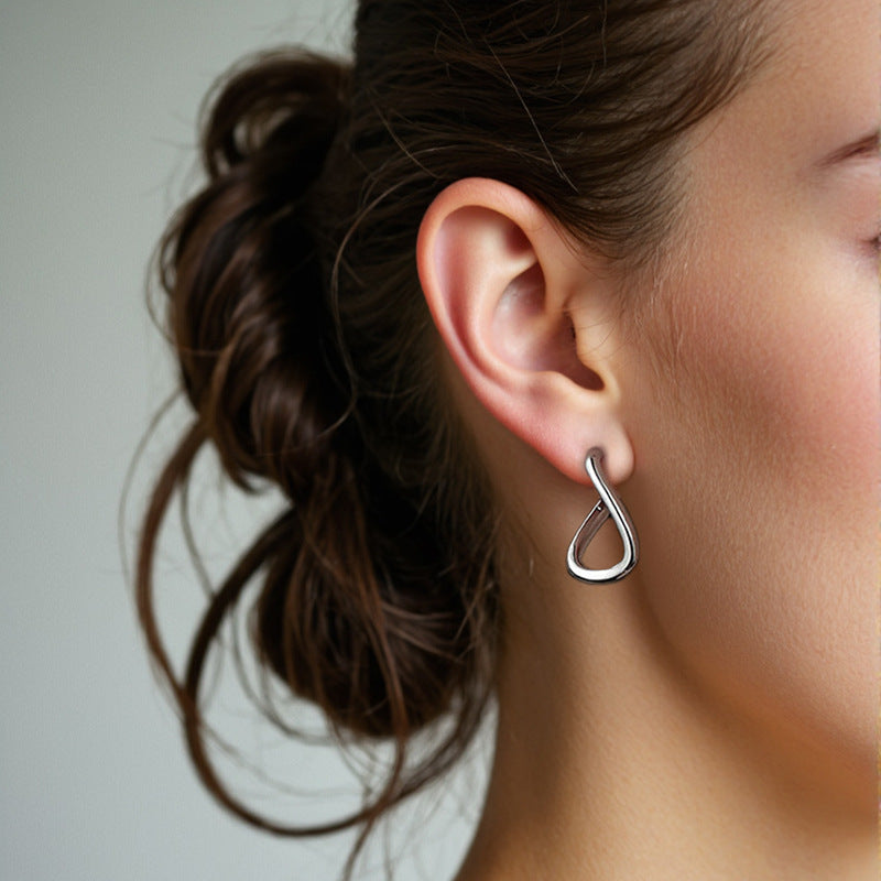 “Abstract Form” S925 Sterling Silver Irregular Geometric Hoop Earrings