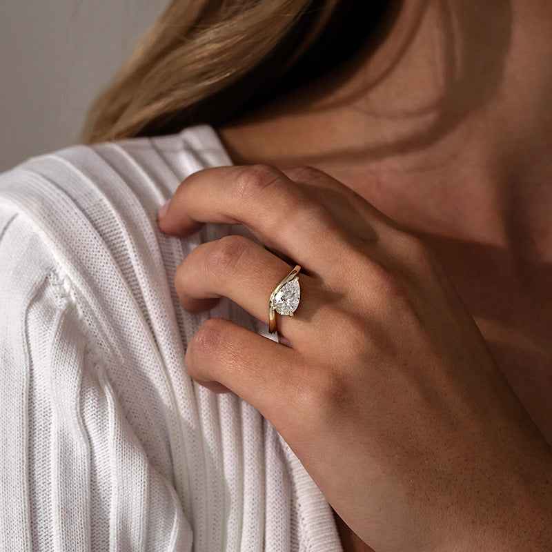 925 Sterling Silver Wave Dewdrop Teardrop Zircon Ring Gold Platinum Plated