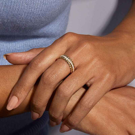 925 Sterling Silver Golden Harvest Wheat Twist Zircon Adjustable Ring 18K Gold Platinum Vermeil