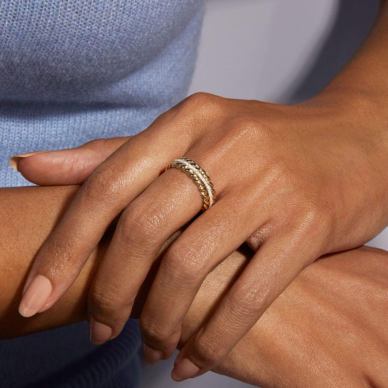 “Wheat Luxe” S925 Sterling Silver Zircon Wheat Ear Open Ring