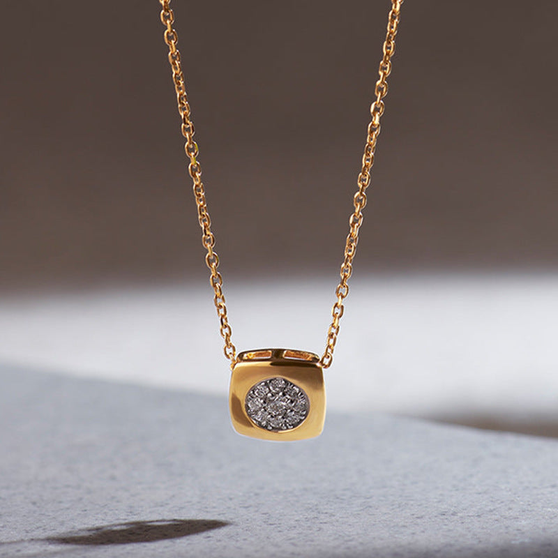 “Square Muse” S925 Sterling Silver Geometric Square Pendant Necklace