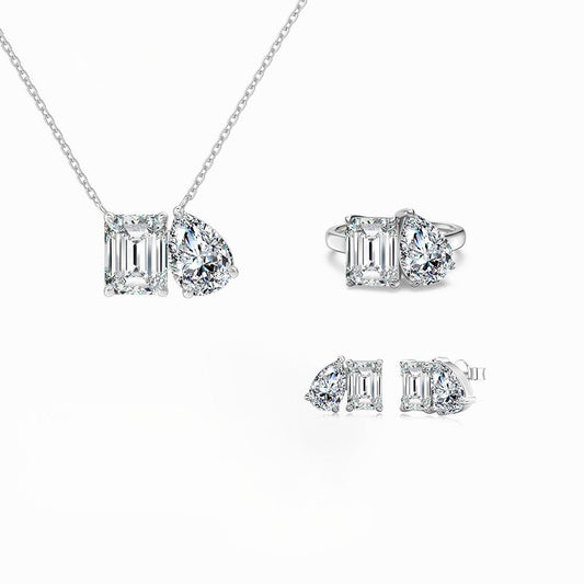 “Moissanite Radiance” S925 Sterling Silver Double-Stone Jewelry Set