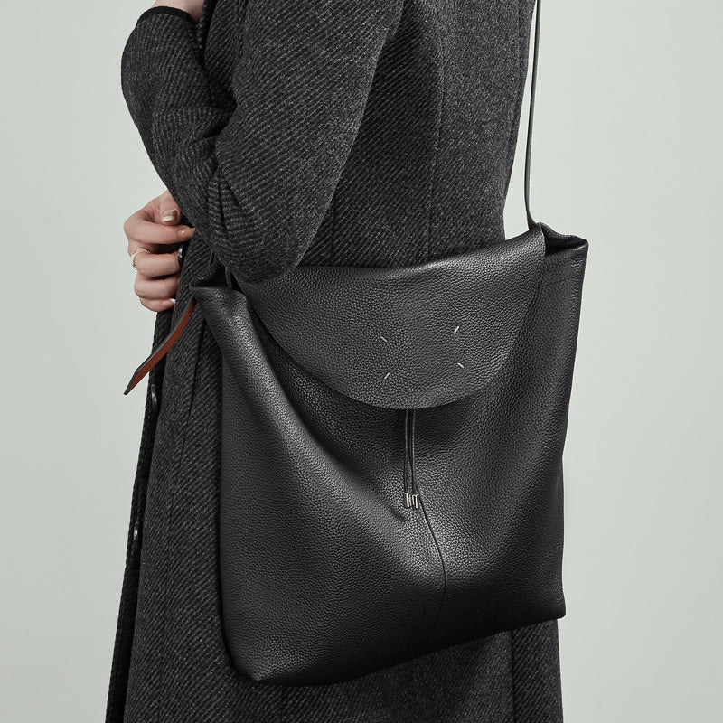 Women's Genuine Leather Slouch Tote Bag with Adjustable Strap & Detachable Pouch