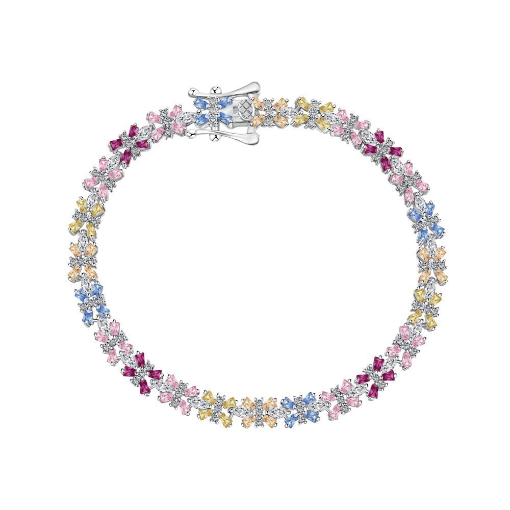 “Dopamine Bloom” S925 Sterling Silver Colorful Heart & Floral Bracelet