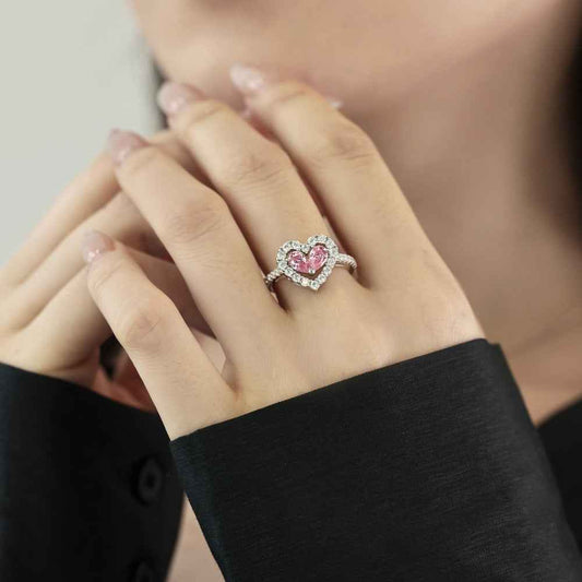 925 Sterling Silver Pink Double-Heart Halo Ring – Twin Blush Halo