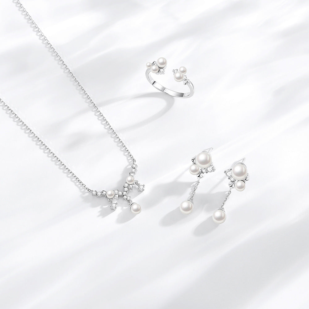 Starlace Pearl S925 Sterling Silver Pearl Jewelry Set Necklace Earrings & Ring