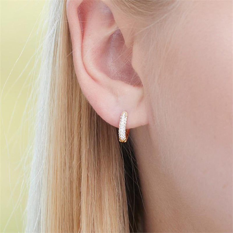 “U-Shape Stardust” S925 Sterling Silver Zircon Pavé U-Shaped Hoop Earrings