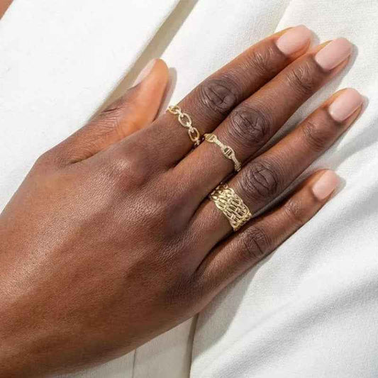 925 Sterling Silver Golden Link Pavé Chain Ring 18K Gold Plated