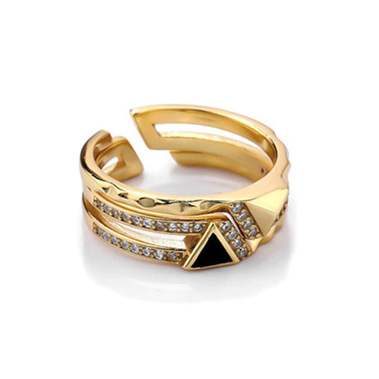 “Geometric Interlock” S925 Sterling Silver Layered Open Ring