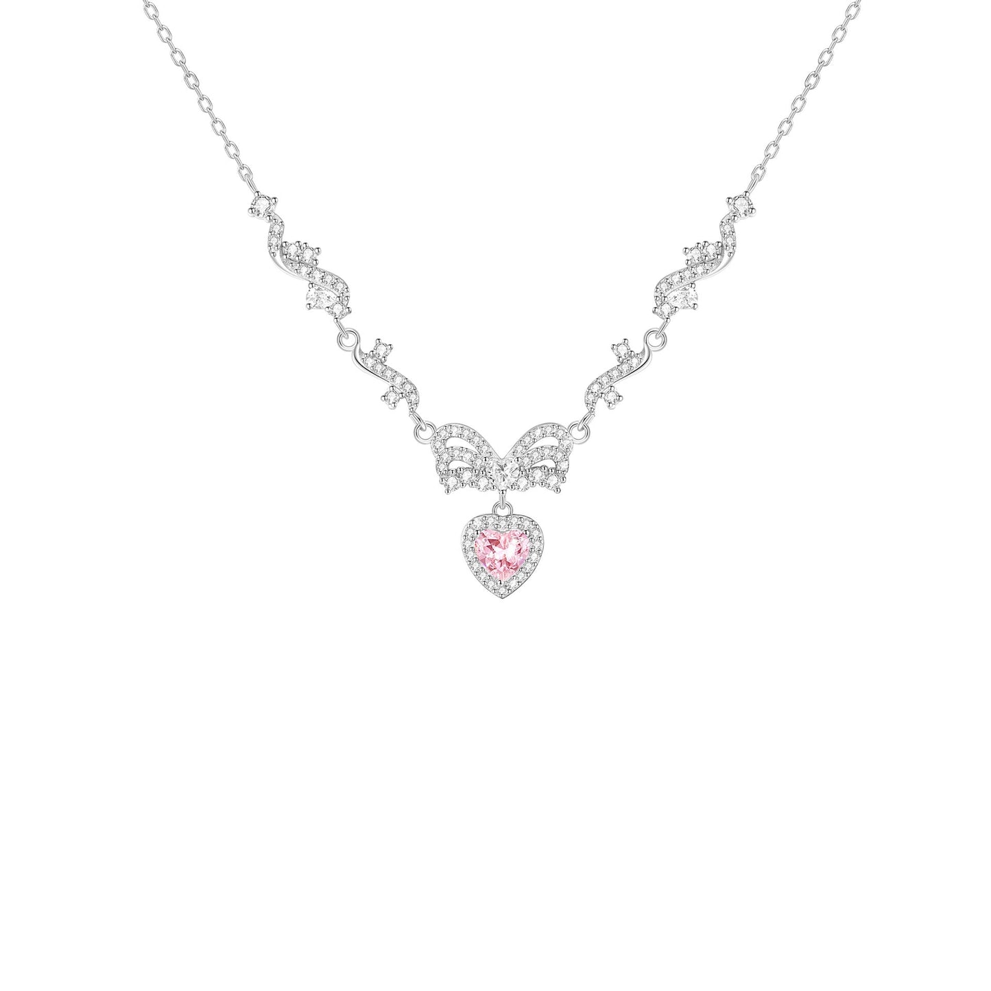 Ballet Sweetheart S925 Silver Pink Heart Bow Pendant Necklace