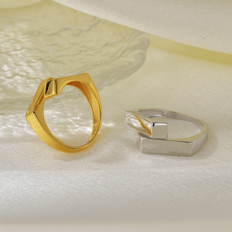 “Crossed Grace” S925 Sterling Silver Open Adjustable Geometric Ring