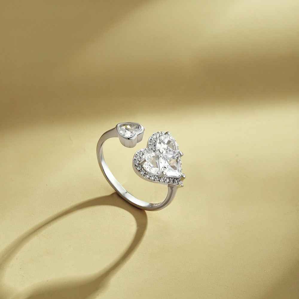 Éclat Amour Heart Pavé Ring, S925 Sterling Silver Zircon Jewelry