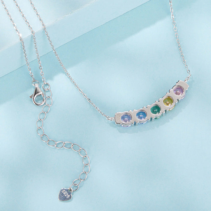 925 Sterling Silver Multicolor Crescent Necklace