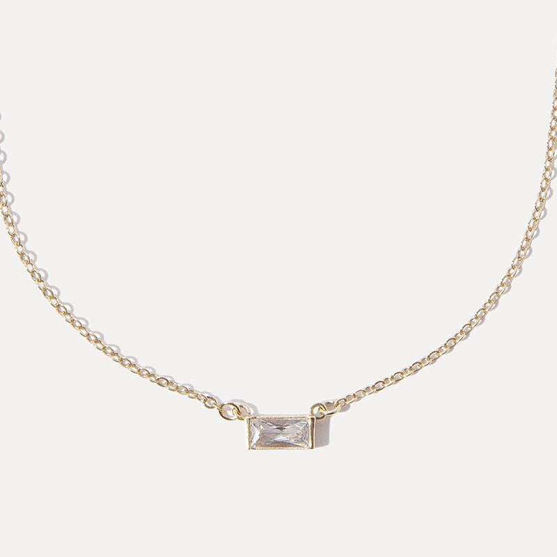 “Linear Frame” S925 Sterling Silver Rectangular Zircon Necklace