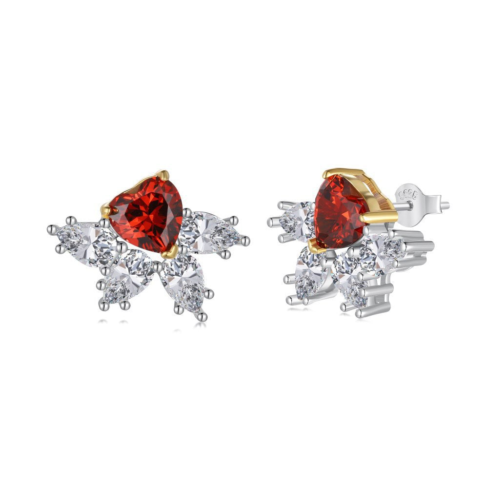 Rouge Vow S925 Sterling Silver Heart Zircon Necklace and Earrings Set