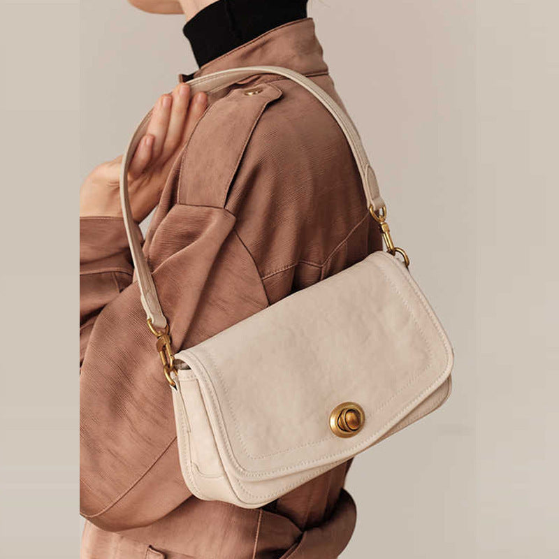 Women's Washed Cowhide Turn-Lock Flap Crossbody Bag
