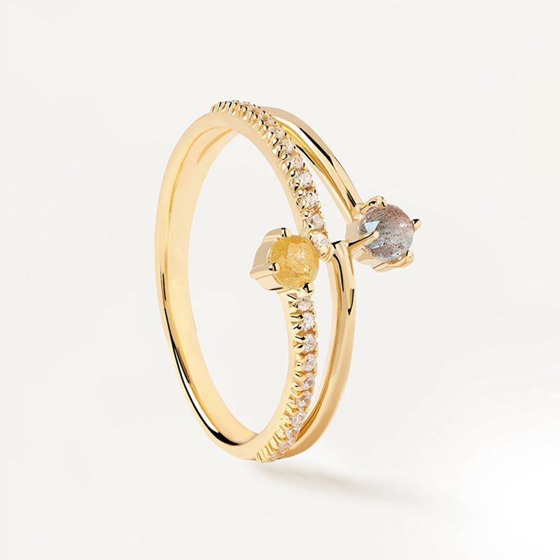 “Offset Spark” S925 Sterling Silver Two-Tone Zircon Ring