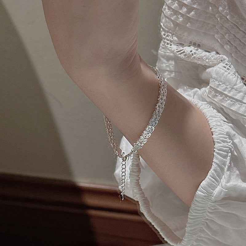 S999 Sterling Silver Lace Geometry Double Strand Bracelet Geometric Diamond Chain