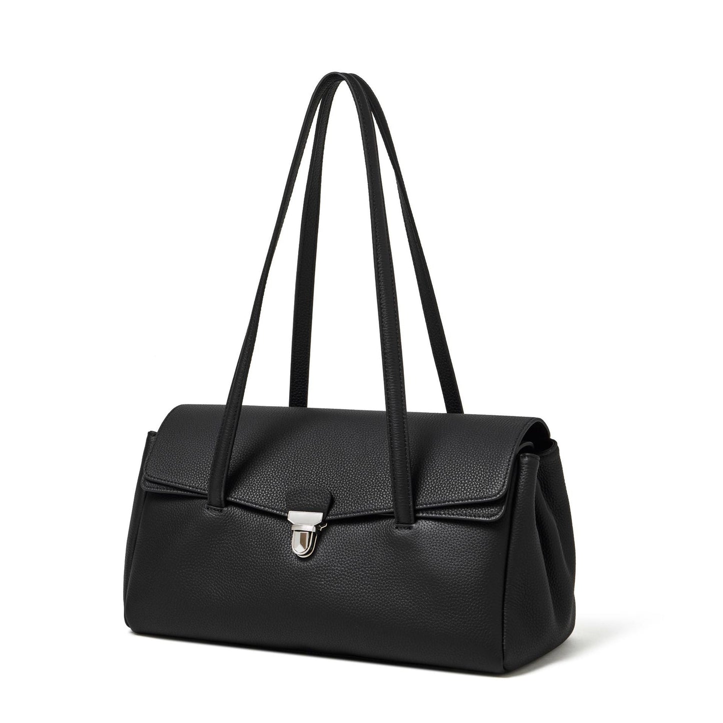 Women's Pebbled Cowhide Flap Tote with Twist-Lock Closure
