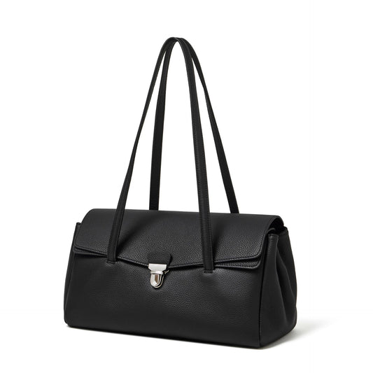 Women's Pebbled Cowhide Flap Tote with Twist-Lock Closure
