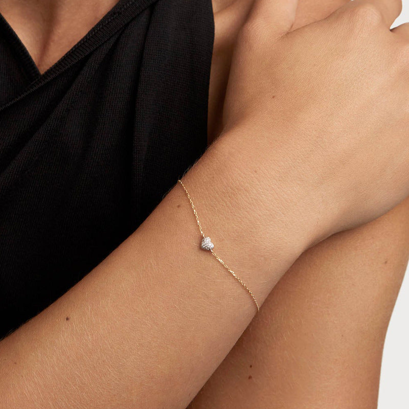 “Heart Gleam” S925 Sterling Silver Pave Heart Bracelet