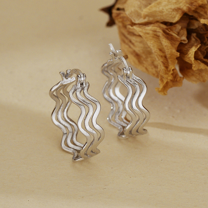 “Ripple Twist” S925 Sterling Silver Twisted Wave Hoop Earrings