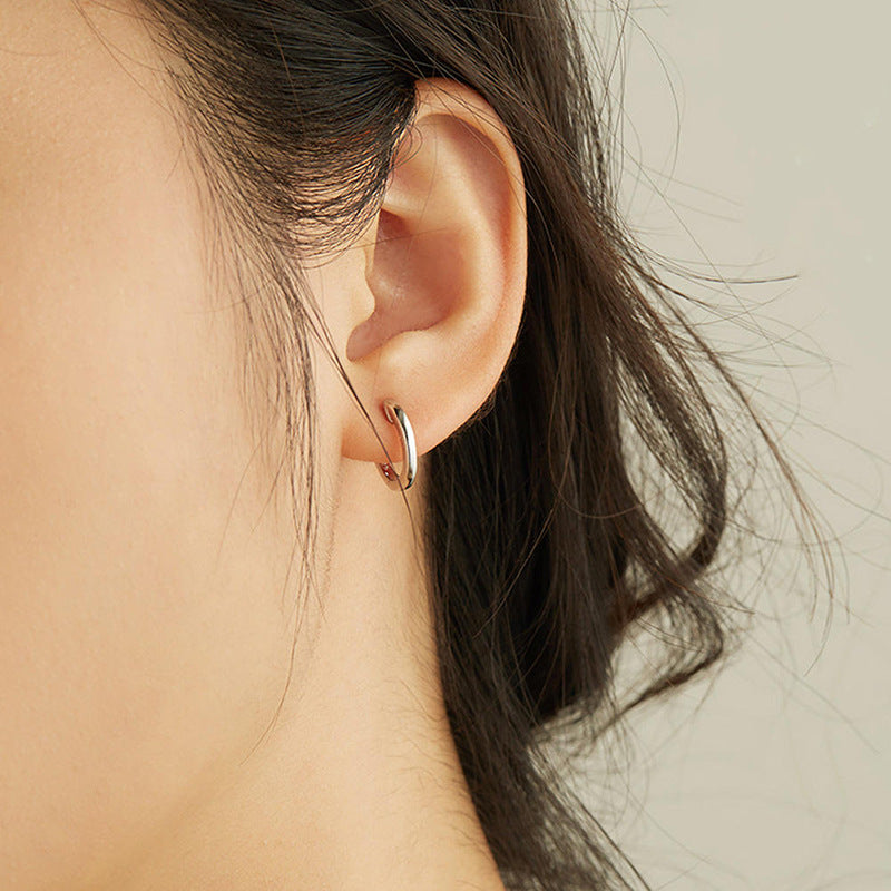 “Classic U Muse” S925 Sterling Silver Minimalist U-Shaped Hoop Earrings