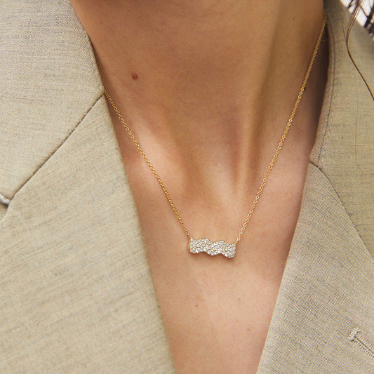 Wave Luxe S925 Sterling Silver Pavé Wave Bar Necklace