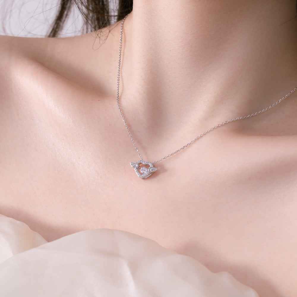 925 Sterling Silver Fluttering Heart Winged Dancing Necklace Silver or 18K Gold Vermeil