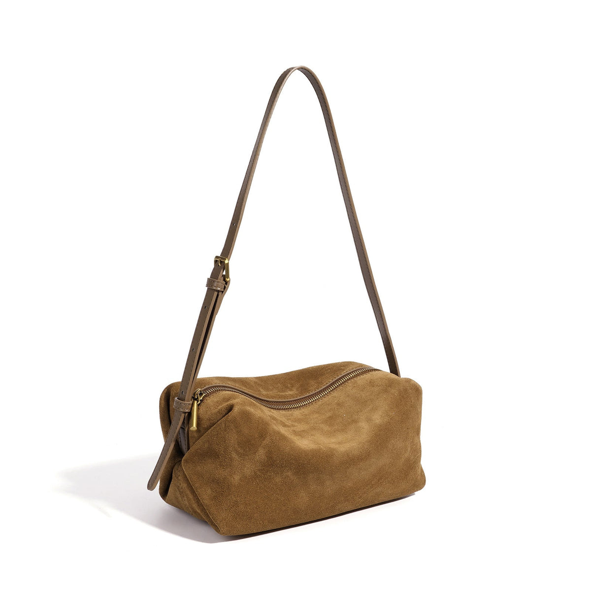 Women's Suede Leather Slouchy Clutch Bag with Adjustable Strap