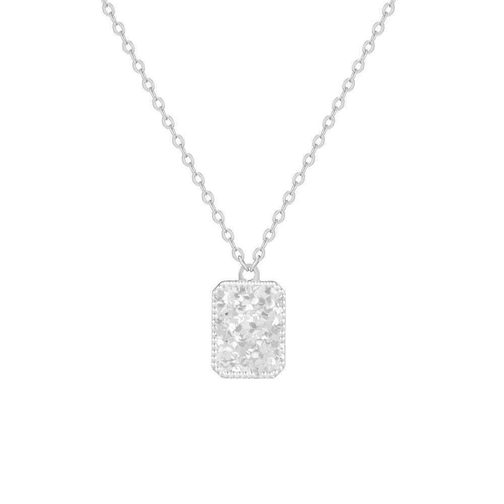 925 Sterling Silver Gleam Square Textured Rectangle Pendant Necklace