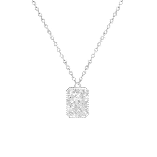 925 Sterling Silver Gleam Square Textured Rectangle Pendant Necklace