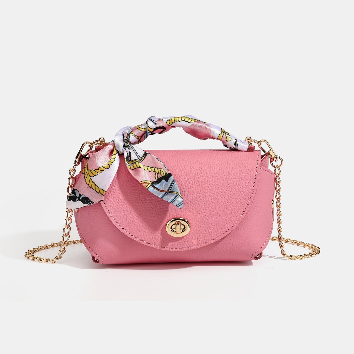 Women's Pebbled Cowhide Scarf Handle Chain Crossbody Bag
